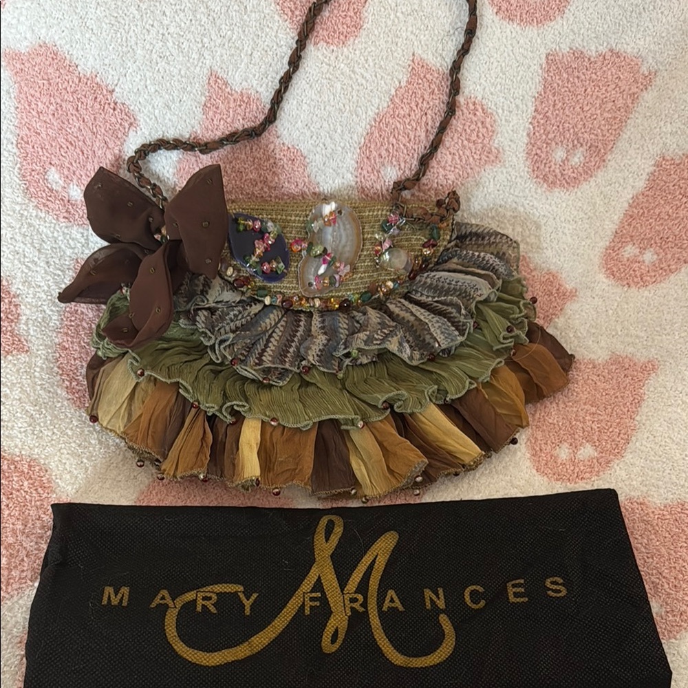 Mary Frances Brown and Green Clutch with Elegant Design